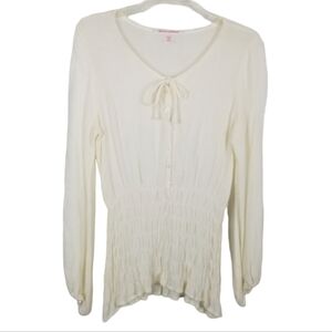 Nolita DeNimes Made in Italy Gauzy Type Balloon Sleeve Boho Peasant Top Cream
